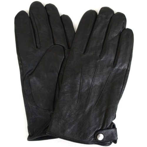 Leather Gloves 3 Pt Stitch with Stud Fastening - Black
