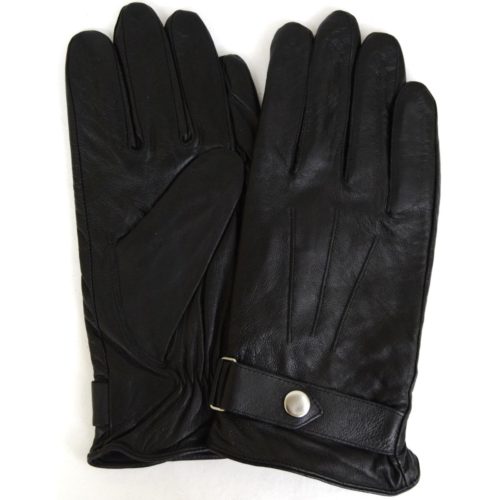 Leather Gloves with Centre Stud - Black