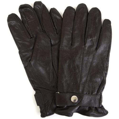 Leather Gloves with Centre Stud - Brown