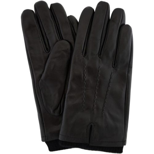 Leather Knitted Rib Cuff Gloves – Black