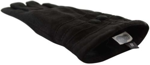 Suede Gloves Fleece Lining and Button Design - Black
