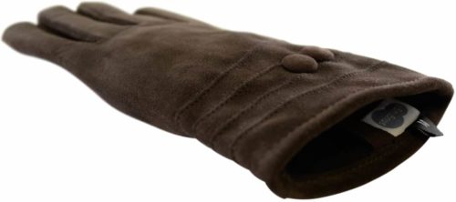 Suede Gloves Fleece Lining and Button Design - Brown
