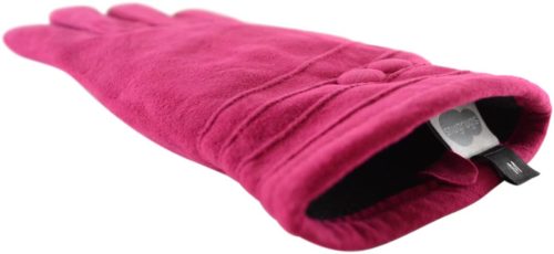 Suede Gloves Fleece Lining and Button Design - Pink