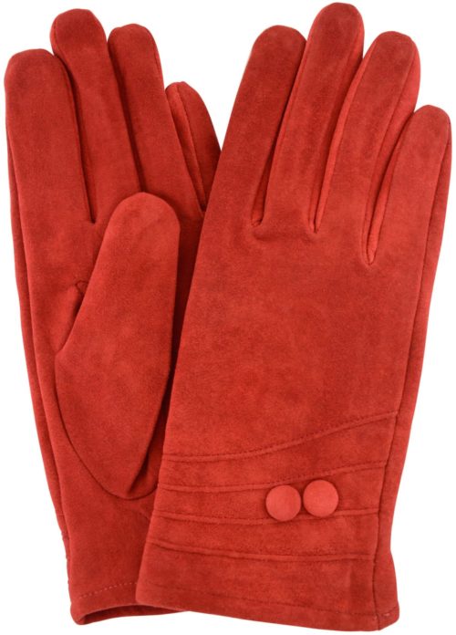 Suede Gloves Fleece Lining and Button Design - Red