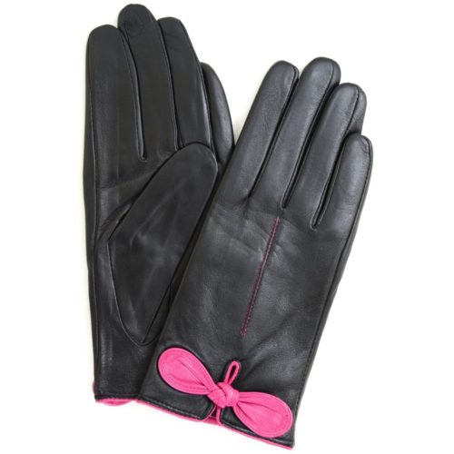 Olwen - Leather Gloves with Bow Feature - Pink