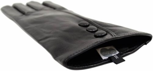 Rhian - Leather Gloves Triple Button Feature - Black