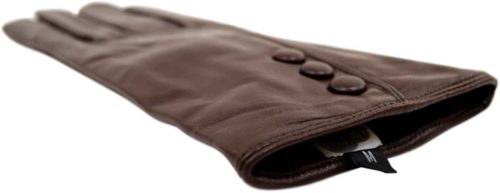 Rhian - Leather Gloves Triple Button Feature - Brown