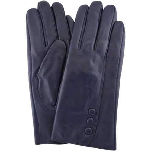 Rhian - Leather Gloves Triple Button Feature - Navy