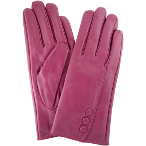 Rhian - Leather Gloves Triple Button Feature - Pink