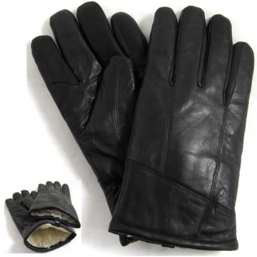 Leather Sheepskin Gloves - Black