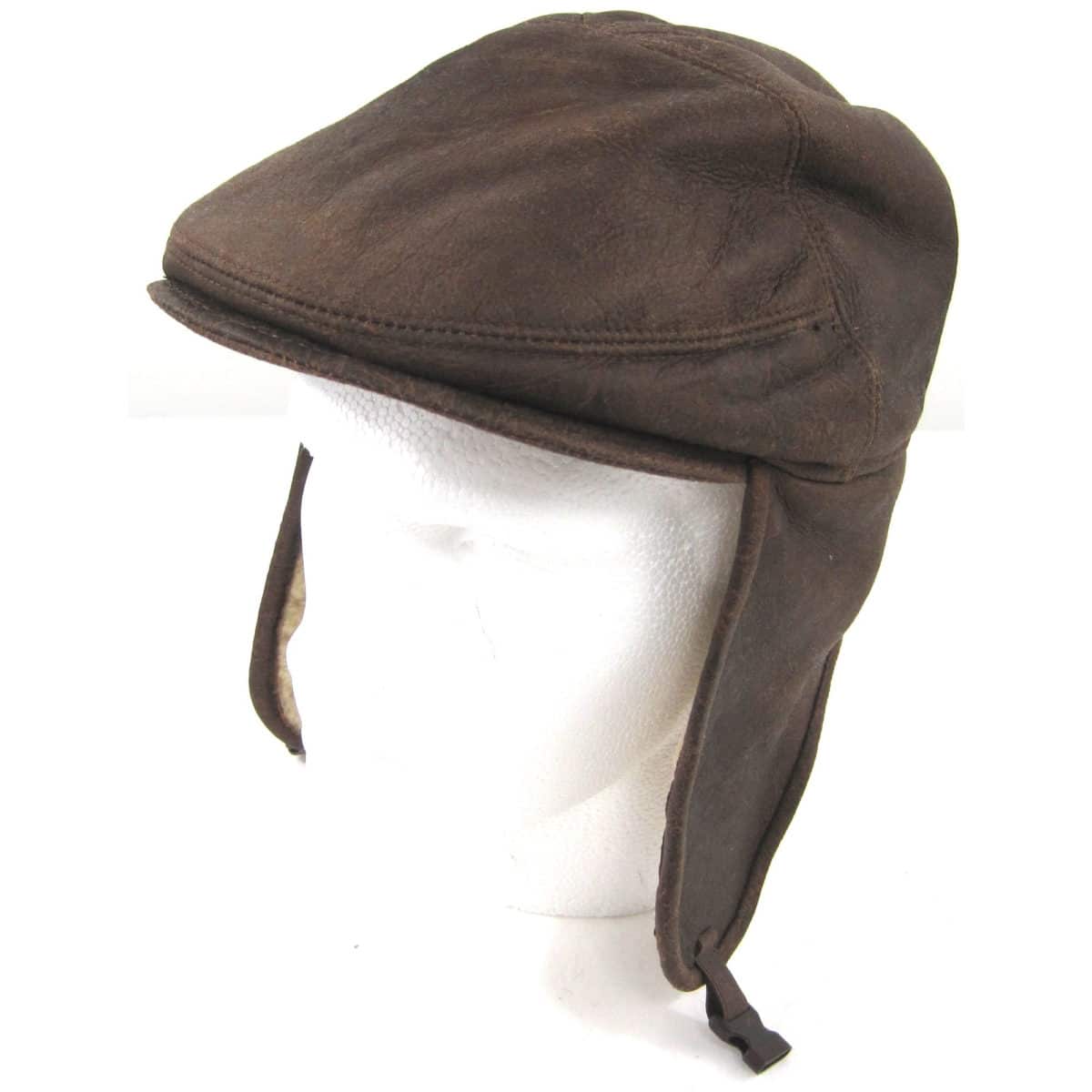 Henry - Soft Nappa Leather Shooting Hat with Sheepskin Inner - Brown Forest