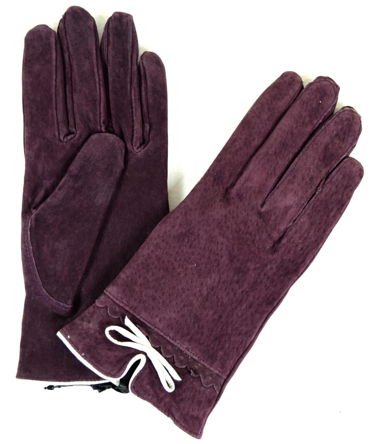 Suede Gloves Fleece Lining and Bow Feature - Purple