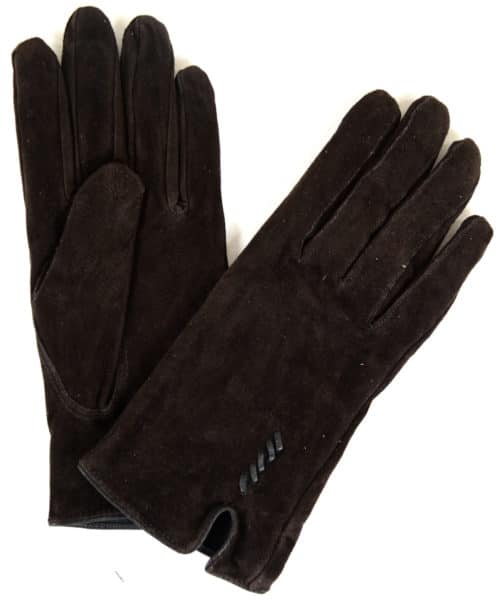Suede Gloves Fleece Lining and Stitch Design - Brown