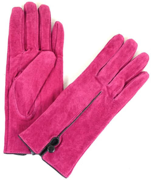 Suede Gloves Fleece Lining and Button Design - Pink
