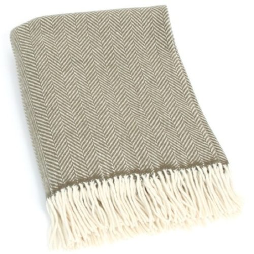 Merino Cashmere Blanket / Throw - Green Herringbone