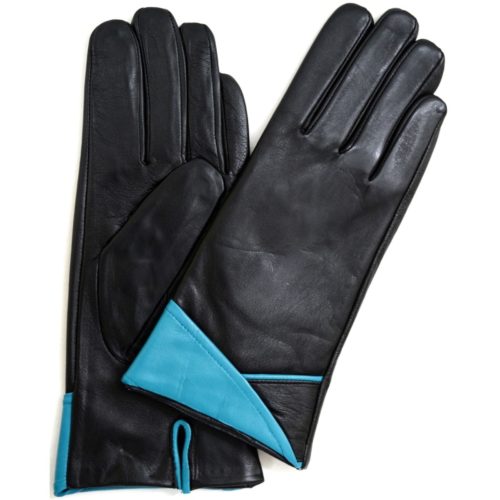 Alis - Leather Glove with Folded Cuff Design - Blue