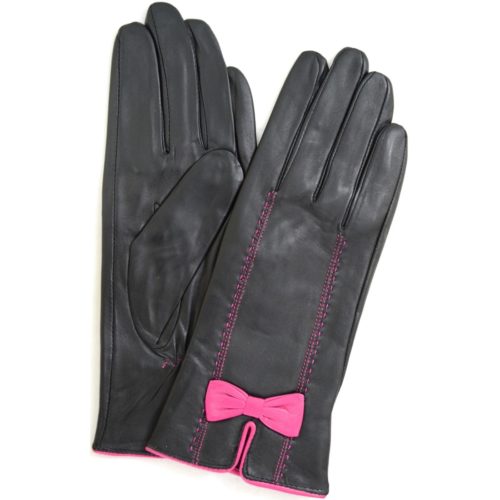 Beti - Leather Gloves with Delicate Bow Feature - Purple