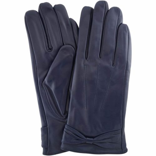 Alwen - Leather Gloves with Bow Design - Blue