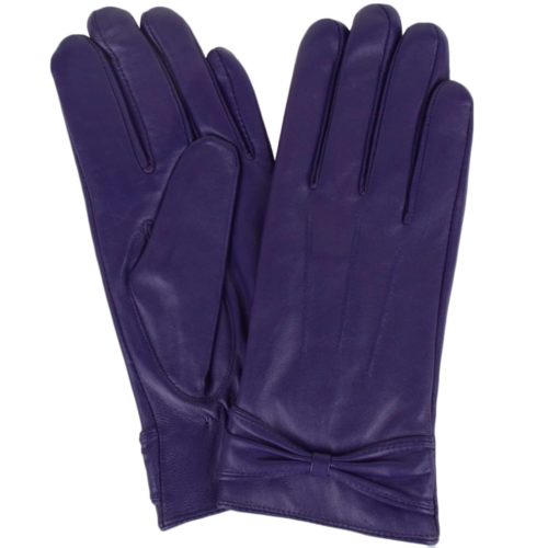 Alwen - Leather Gloves with Bow Design - Purple