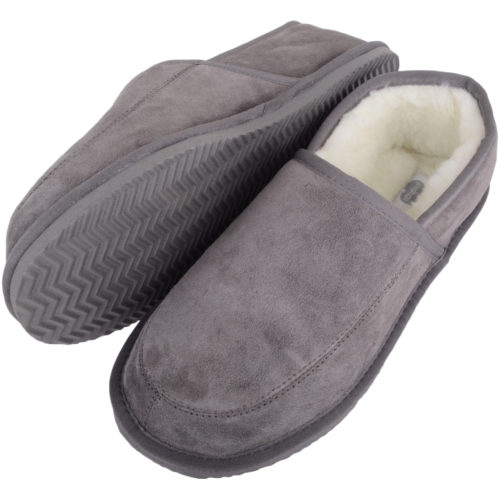 Snugrugs - Mens Wool Lined Suede Slippers - Grey