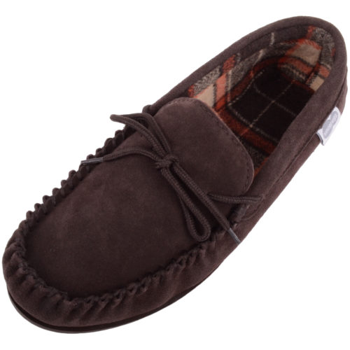 Snugrugs - Mens Cotton Lined Suede Moccasins - Brown