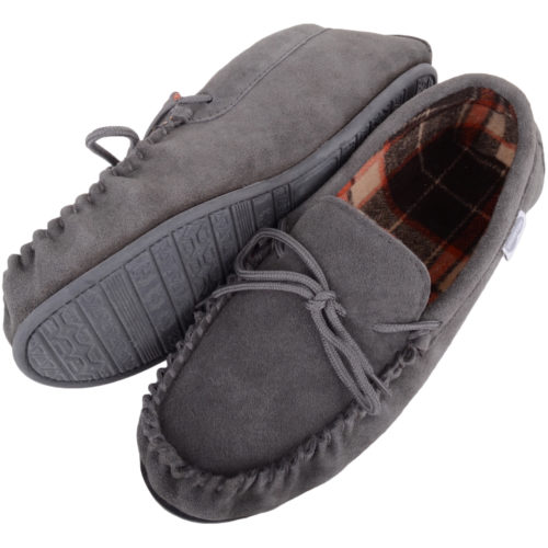 Snugrugs - Mens Cotton Lined Suede Moccasins - Grey