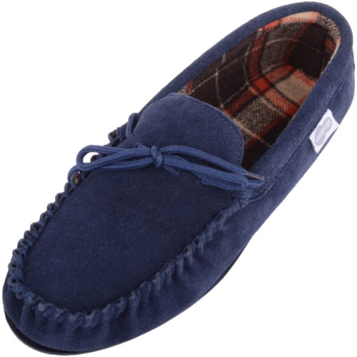 Snugrugs - Mens Cotton Lined Suede Moccasins - Navy