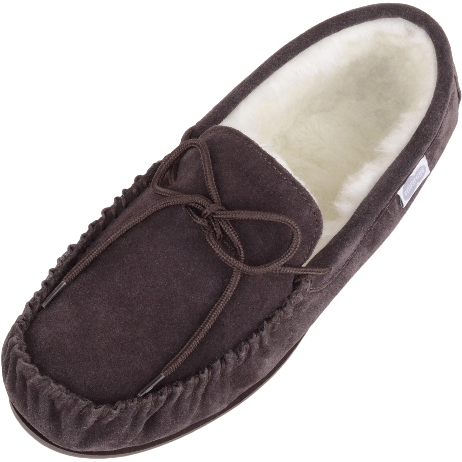 Snugrugs - Wool Lined Suede Moccasins Rubber Sole - Dark Brown