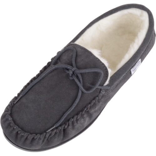 Snugrugs - Wool Lined Suede Moccasins Rubber Sole - Grey