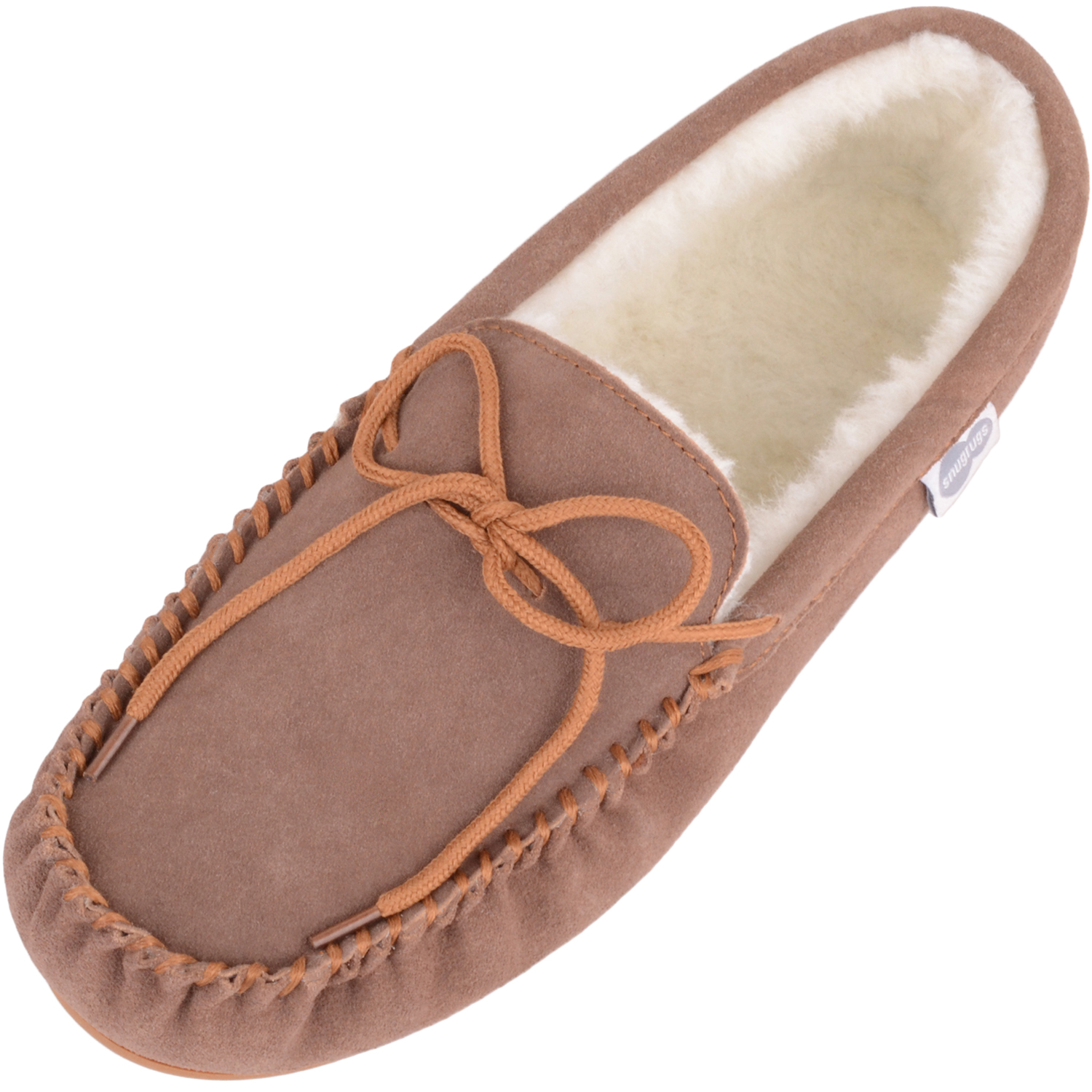 Snugrugs - Wool Lined Suede Moccasins Rubber Sole - Light Brown