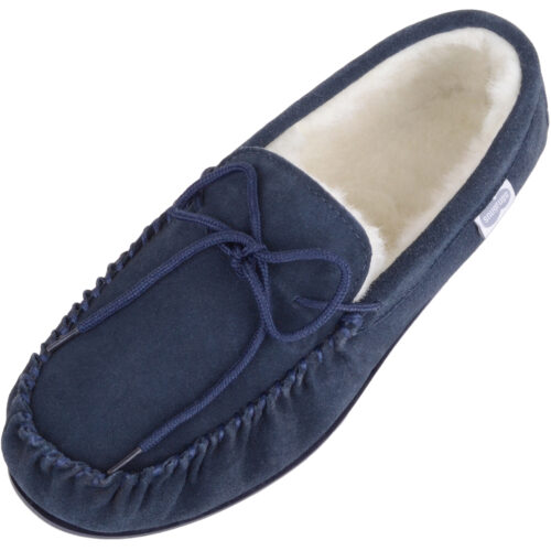 Snugrugs - Wool Lined Suede Moccasins Rubber Sole - Navy