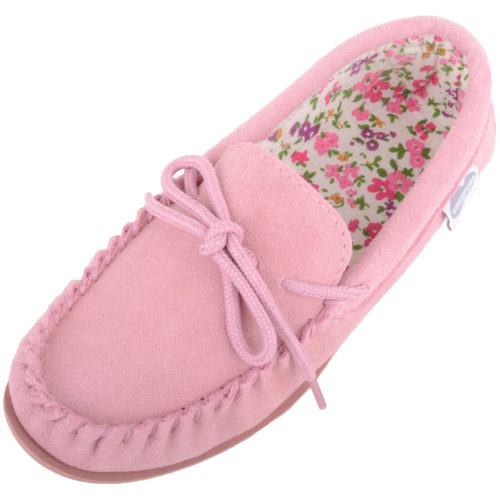 Snugrugs - Ladies Cotton Lined Suede Moccasins - Pink