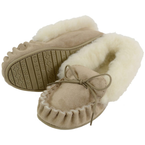 Snugrugs - Ladies Wool Lined Moccasins with Cuff - Beige