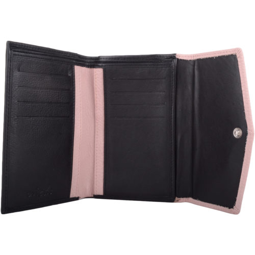 Soft Leather Tri-Fold Multi-Colour Purse - Bessie - BlackCoral