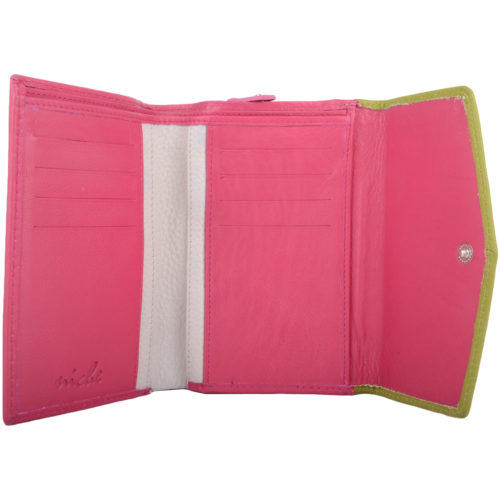 Soft Leather Tri-Fold Multi-Colour Purse - Bessie - PinkWhiteGreen
