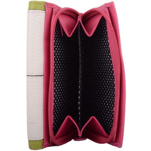 Soft Leather Tri-Fold Multi-Colour Purse - Bessie - PinkWhiteGreen