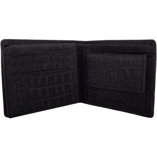Leather Bi-Fold RFID Protected Croc Design - Black