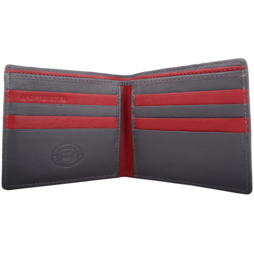 RFID Protected Bi-Fold Soft Leather Wallet - Grey/Red