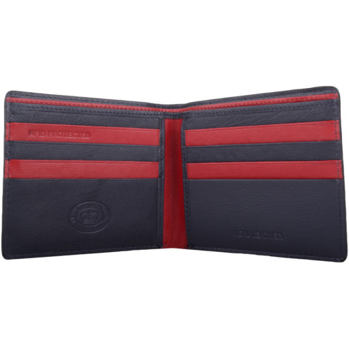 RFID Protected Bi-Fold Soft Leather Wallet - Navy/Red