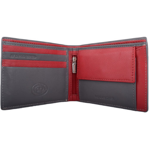 RFID Protected Leather Multi-Colour Wallet - Grey/Red