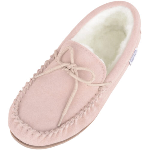 Snugrugs Wool Lined Moccasin with Rubber Sole - Beige