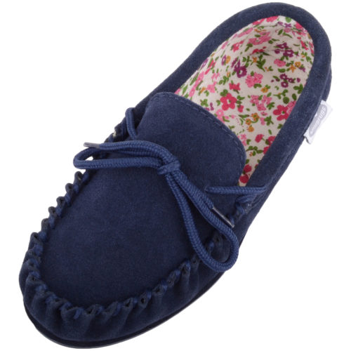 Snugrugs - Ladies Cotton Lined Suede Moccasins - Navy