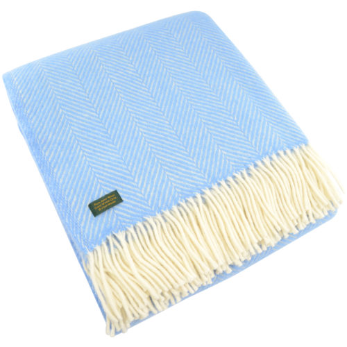 Pure New Wool Fishbone Blanket - Sea Blue