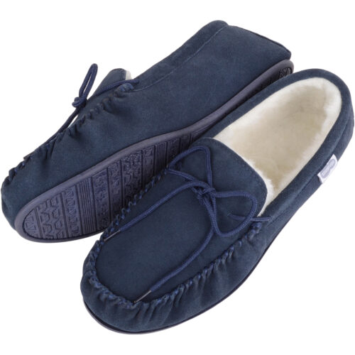 Snugrugs - Wool Lined Suede Moccasins Rubber Sole - Navy