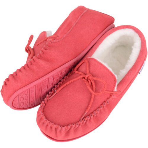 Snugrugs Wool Lined Moccasin with Rubber Sole - Crimson