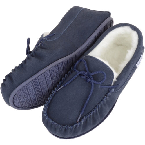 Snugrugs Wool Lined Moccasin with Rubber Sole - Navy