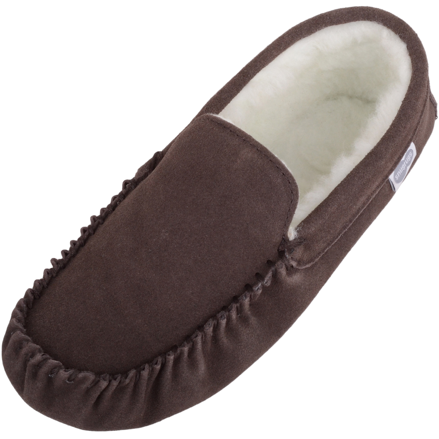 Wool Lined Suede Moccasin with Suede Sole - Dark Brown - Ronnie