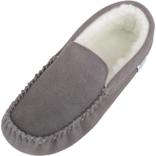 Wool Lined Suede Moccasin with Suede Sole - Grey - Ronnie
