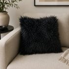 Sheepskin Curly Long Wool Cushion - Dark Grey